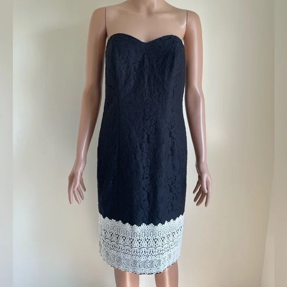 Ann Taylor Lace Black & White Sweetheart Neckline Strapless Dress